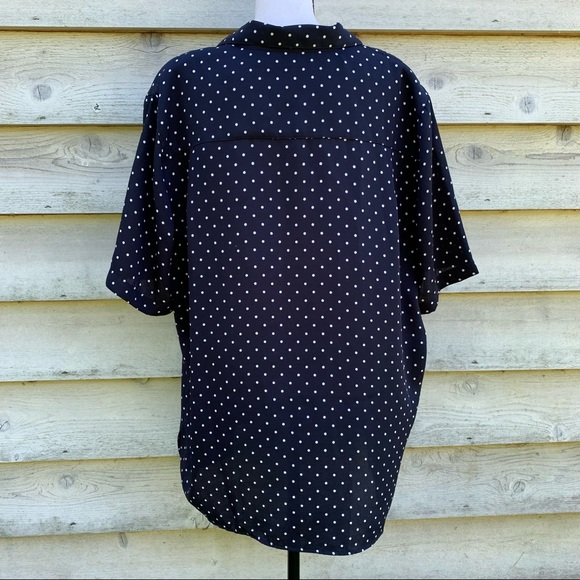 Vintage 90s Black Polka Dot Print Button Down Short Sleeve Collared Popover Top - Picture 15 of 16